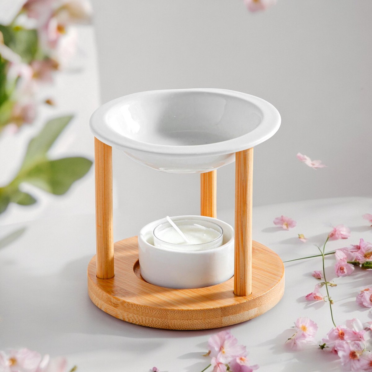 Brûle parfum Série Simplicity - Athena - Céramique Laquée et Bambou - Idée Cadeau - Décoration Simple Moderne