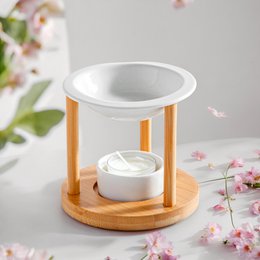 Brûle parfum Série Simplicity - Athena - Céramique Laquée et Bambou - Idée Cadeau - Décoration Simple Moderne
