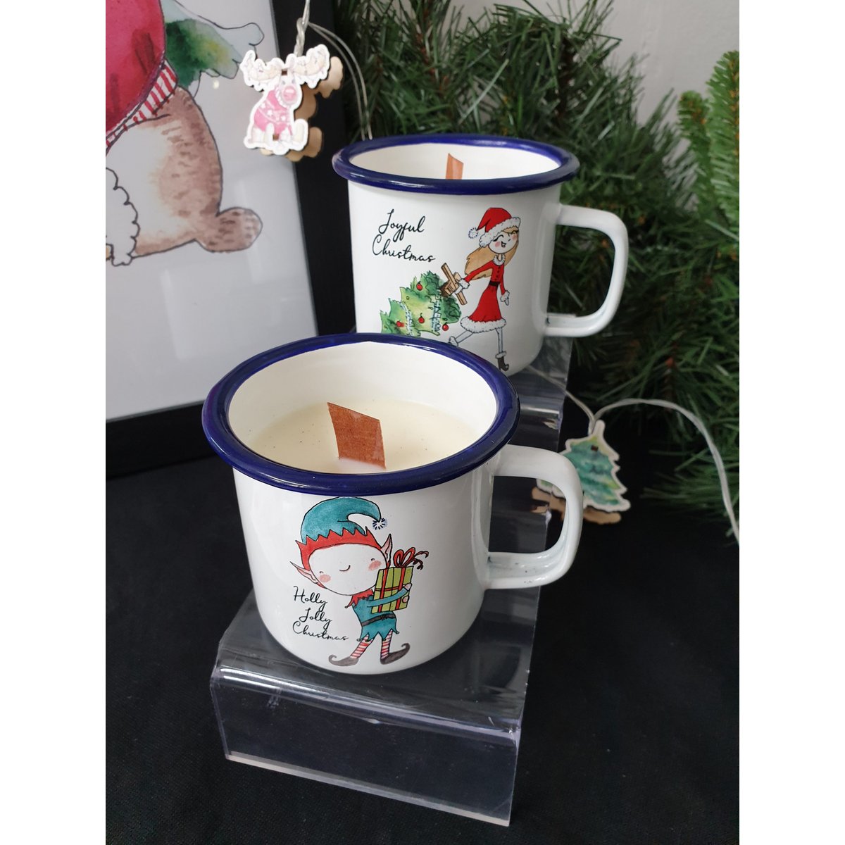 CANDLE IN A CUP ELF CHRISTMAS - HAPPY XMAS