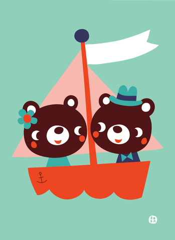 Bear card - Couple in a boat