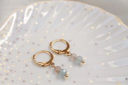 Boucles d'Oreilles Pierre de Soleil & Aigue-Marine - Doré
