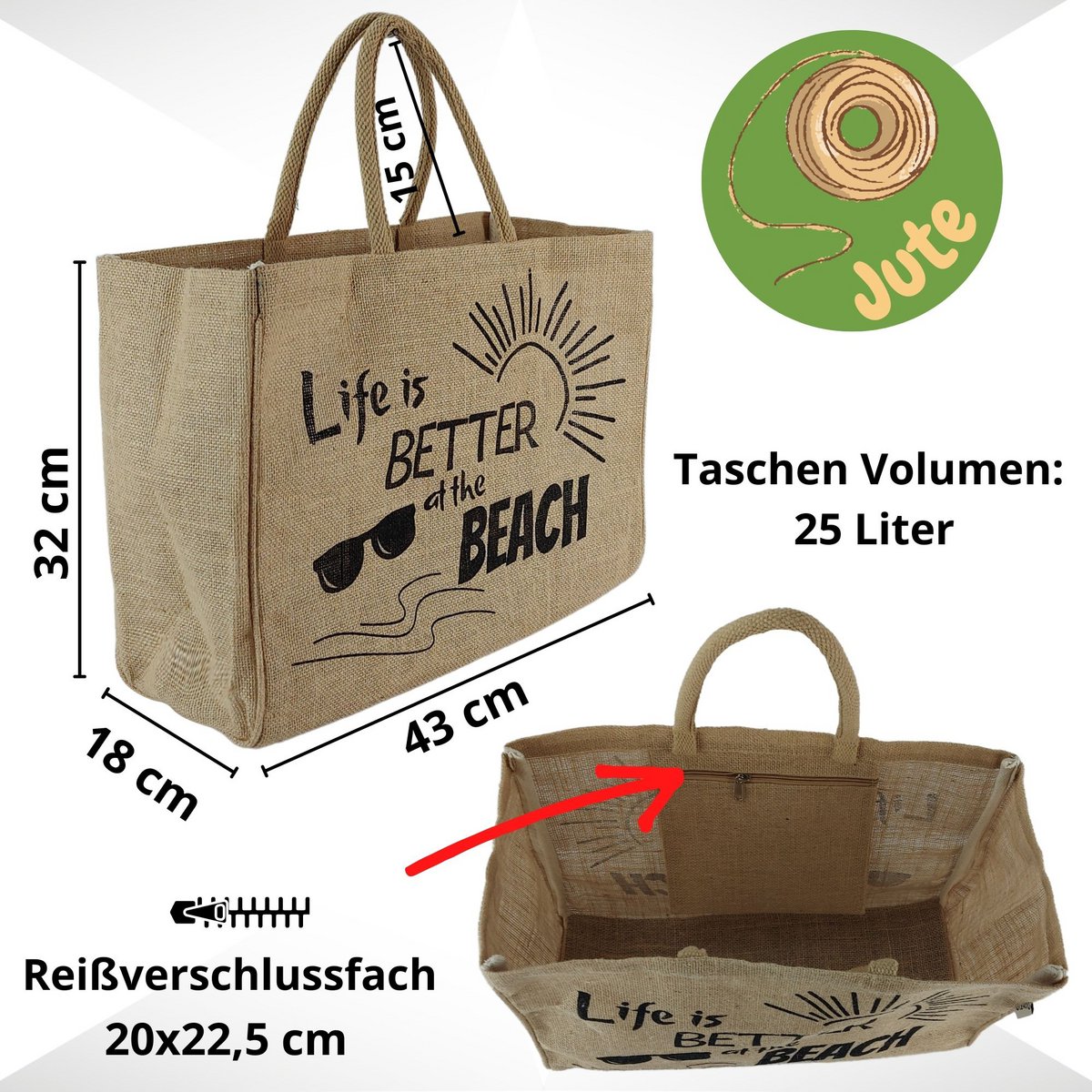 Sac shopping Domelo en jute. Sac cabas en jute. Grand panier de courses/sac de plage hydrofuge. Sac de bain XXL/sac de courses cadeaux pour femmes.