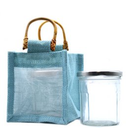 Pure Jute and Cotton Window Gift Bag  - One Window Teal
