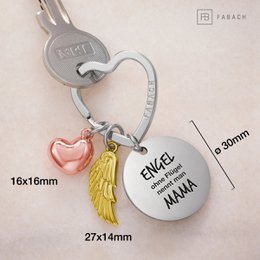 Llavero ángel de la guarda "Best Mom" ​​- amuleto de la suerte en forma de corazón con alas de ángel y placa grabada con un mensaje amoroso