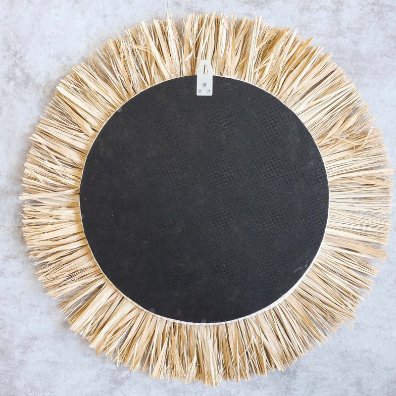 Raffia round mirror with cowrie shells - Mawi ø70cm