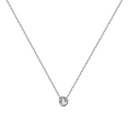  A delicate white gold diamond choker necklace with a 0.25 carat diamond of H color and SI2 clarity.