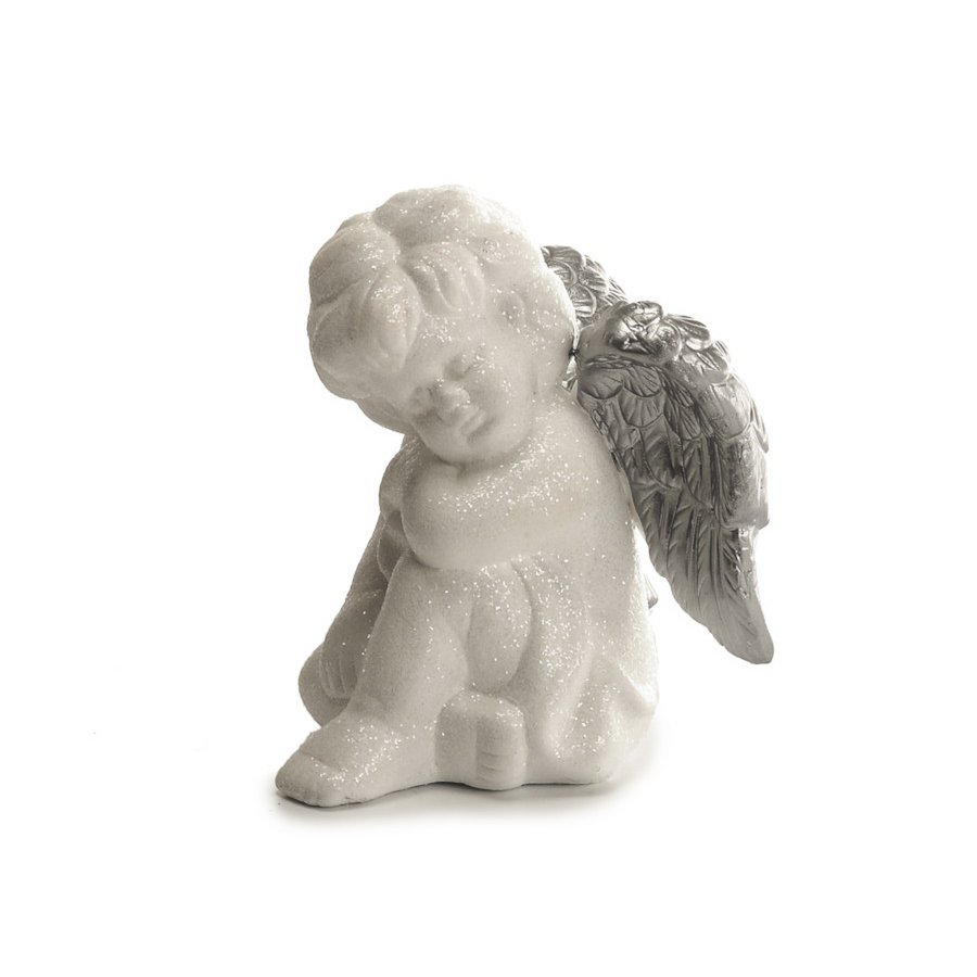 Angel met glittervleugels gemaakt van keramiek, 8x9x11cm