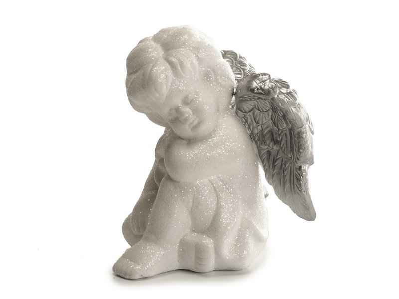 Angel met glittervleugels gemaakt van keramiek, 8x9x11cm