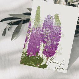 Thank you card 'thank you' with purple flowers