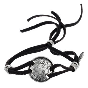 Verstelbare 'Face'-armband van zilver en leer