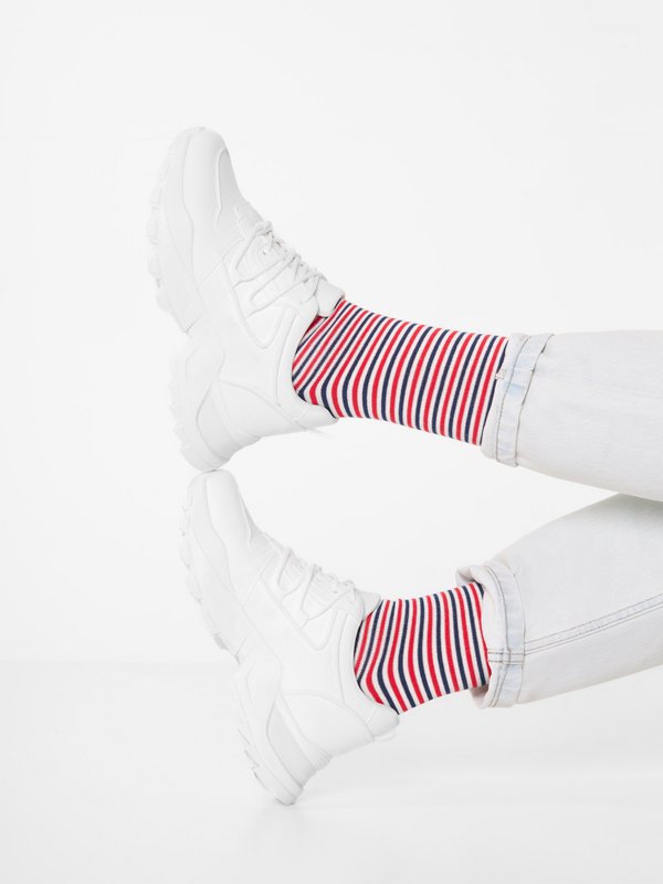 Organic striped socks - socks with red and blue stripes
