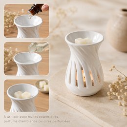 Parfumbrander uit de serie Céramy – Wit Corta – Gelakte keramische kaarsenhouder – Verspreiding van geurende was, etherische oliën – Decoratief cadeau-idee