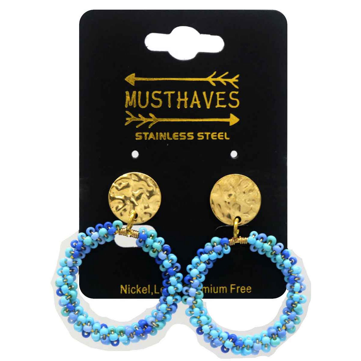 H-D2.2 E221-472 No.6 S. Steel Glassbeads Earrings 4x3cm Blue