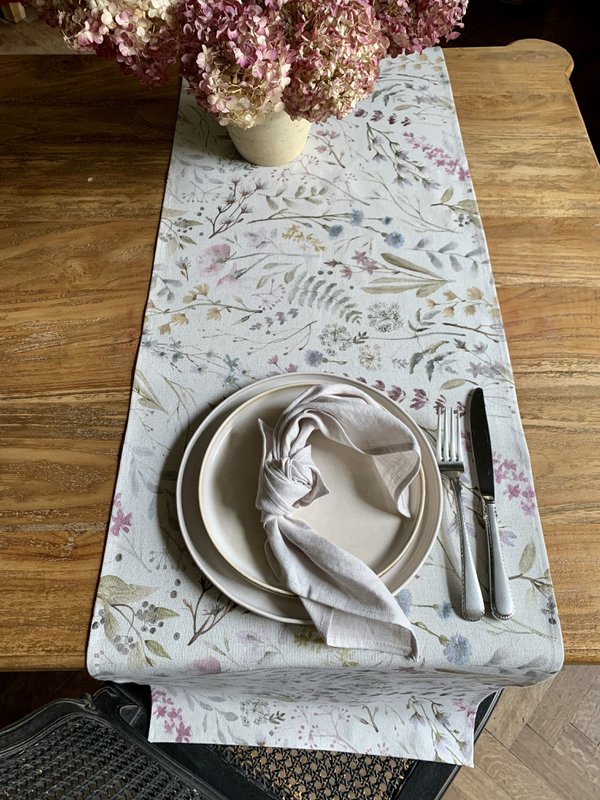 Chemin de table, mélange lin-coton, imprimé | Aïtana