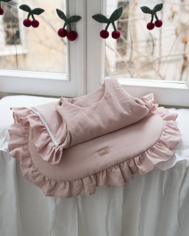 summer linen baby sleeping bag with frills, baby sleeping sack with frills 1 TOG, 1.5 TOG, 2.5 TOG