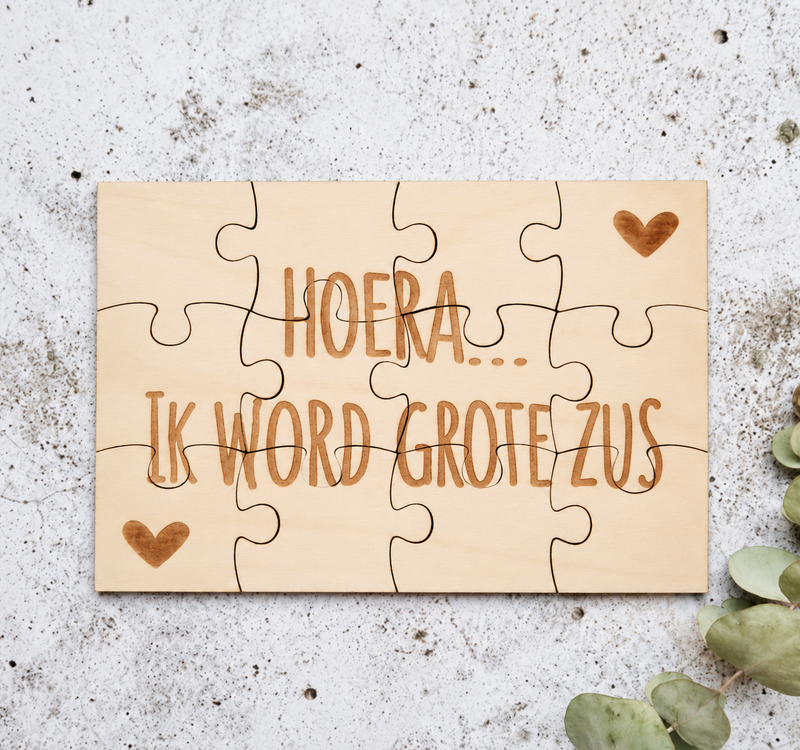 Zwangerschapsaankondiging houten puzzel | grote zus