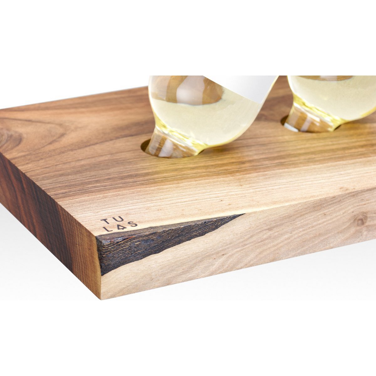 Tu Las™ Portabotellas de madera que incluye copas de vino y portacopas de champán - 94 x 22 x 4 cm - Portabotellas de vino flotante - Montaje en pared - Madera de nogal