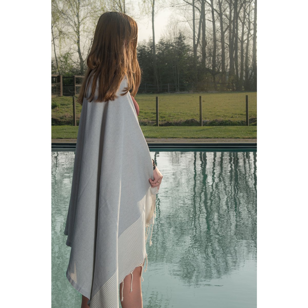 Hammam Towel Fouta Waffle Stripes - Light Grey - 100x200cm