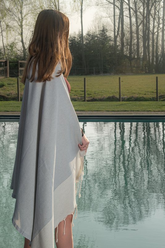 Hammam Towel Fouta Waffle Stripes - Light Gray - 100x200cm