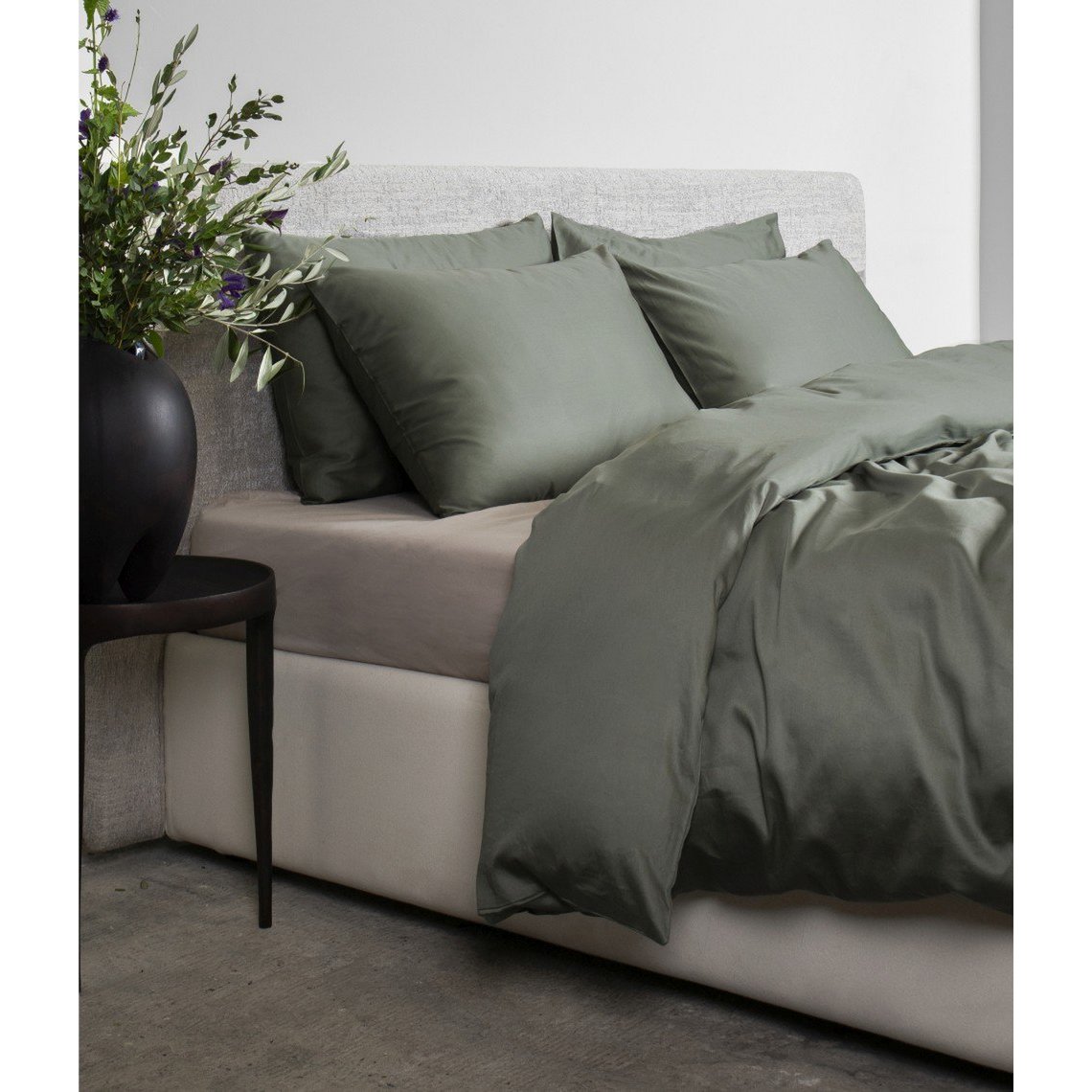 Satijnen beddengoedset Solid Green Tree