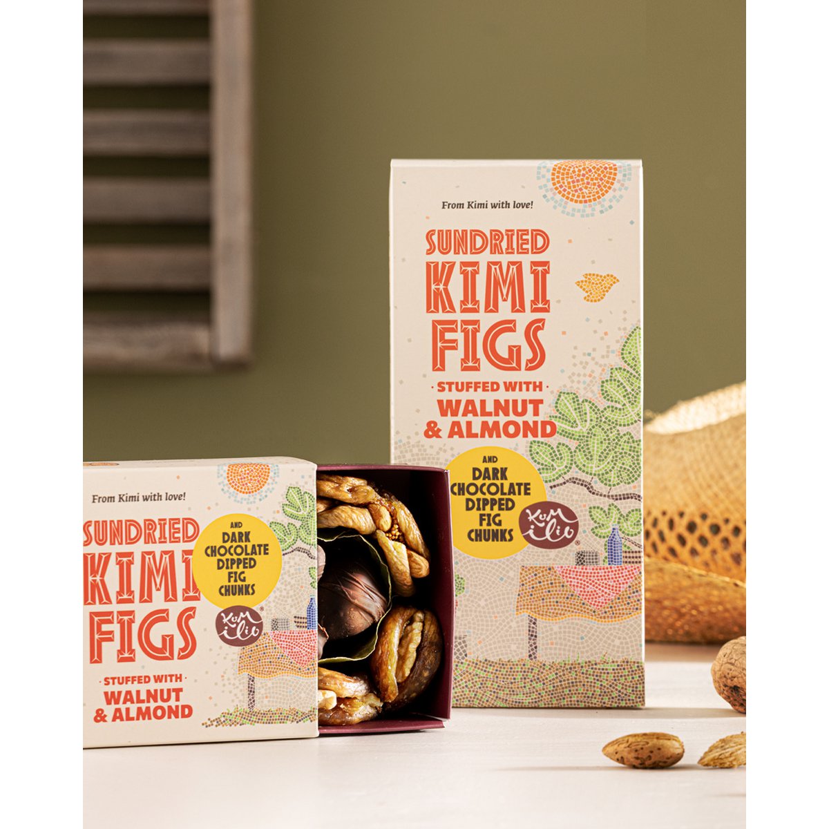 KUMILIO Premium Kími fig GIFT BOX filled with Nuts & dark Chocolate dipped 180g