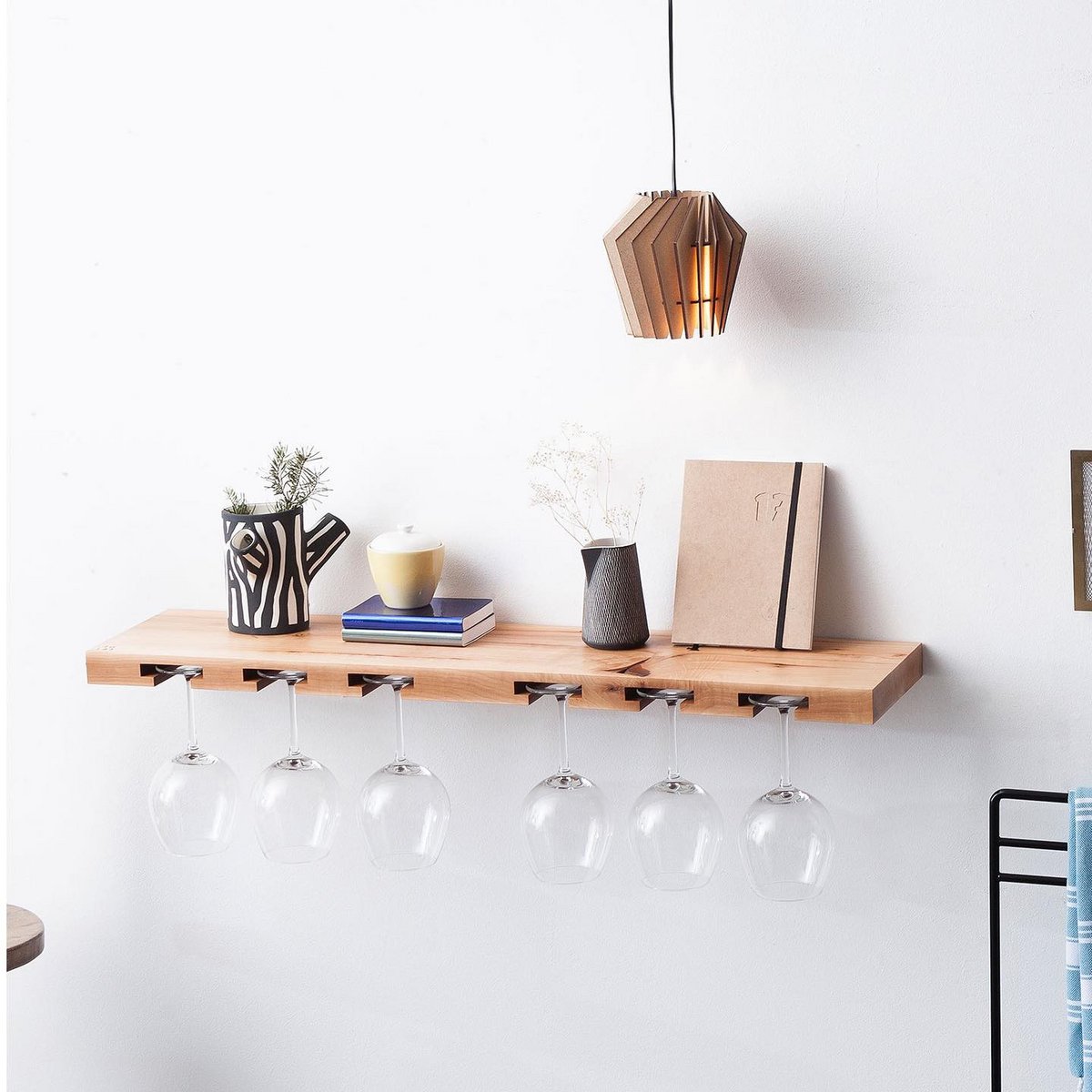 Tu Las™ Handgemaakte Houten Wijnglazen Houder voor aan de Muur - 94 x 22 x 4 cm - Duurzaam glazenrek - Eiken