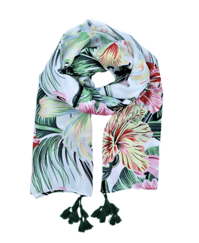 Viscose pareo in tropisch patroon in multicolor
