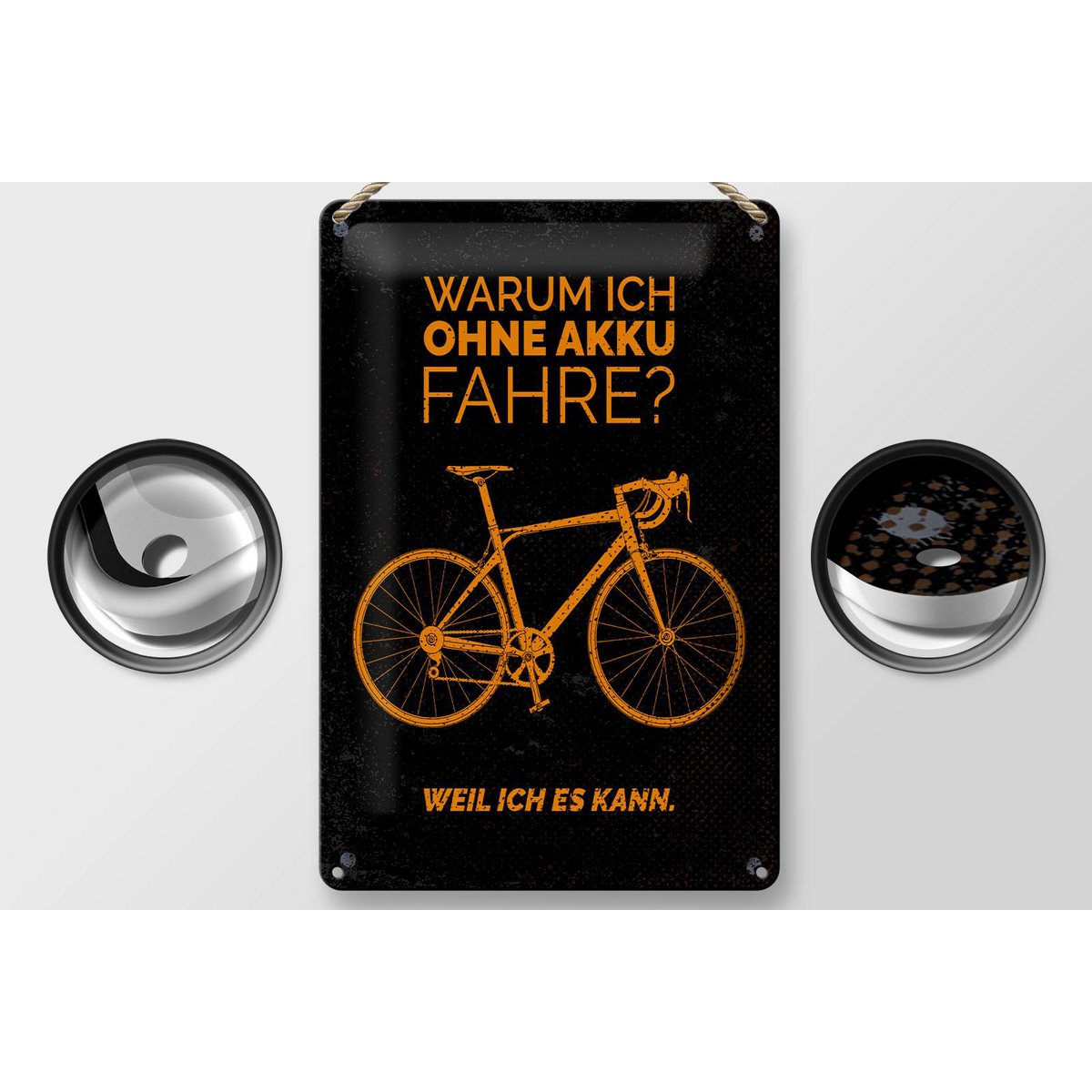 Plaque en tôle vélo 20x30 cm Pourquoi je roule sans batterie. Parce que je peux protéger