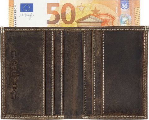 ARRIGO COGNAC -COLDED BUFFALO Leder -Kreditkartenhalter, Kartenhalter und Kartenhalter mit Bill -piece -Abteil