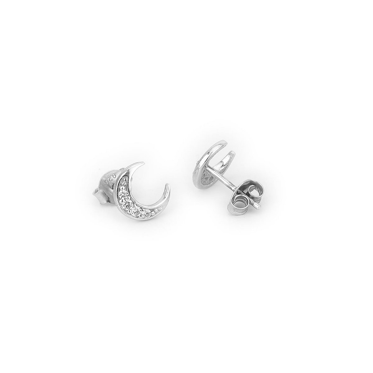 Hoop Earrings | Silver Toned Crescent Half Plated | Rhodium