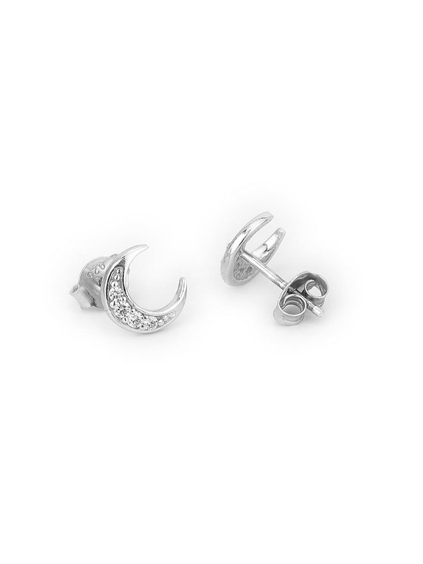 Hoepel oorbellen | Zilverkleurige halve maan half verguld | Rhodium
