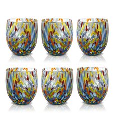 Klassieke waterglazen van handgeblazen en handgemaakt glas met Murano Murrine, lijn “I Colori di Murano”, 320 ml. Gemaakt in Italië