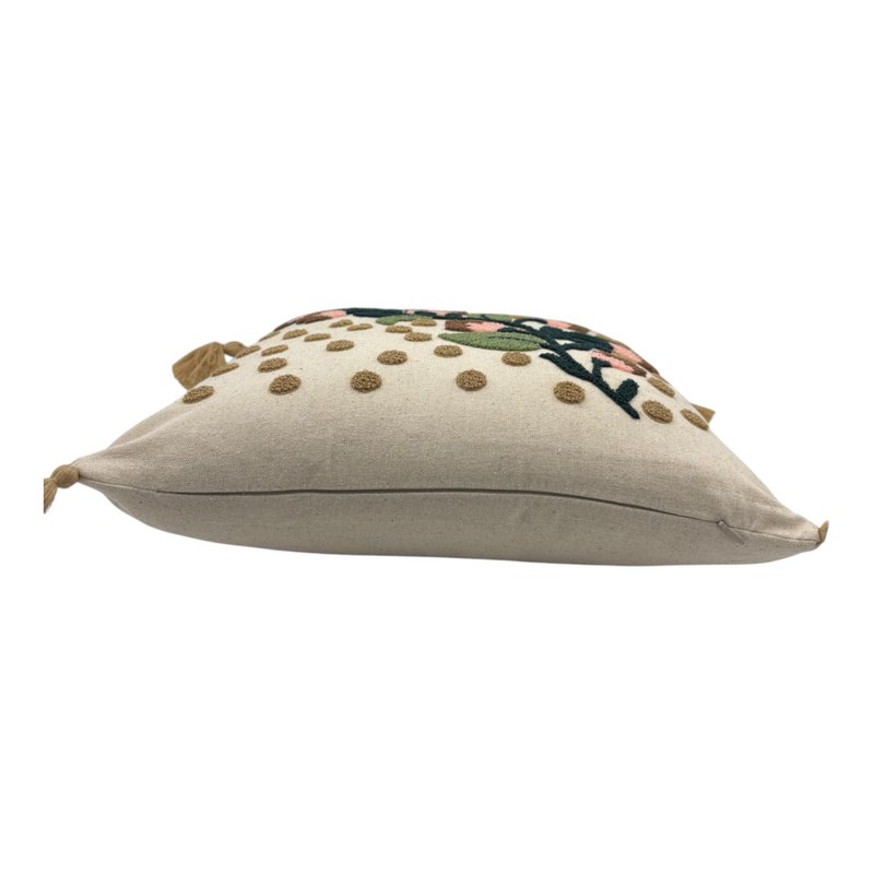 Decorative pillow with punch embroidery - flower - clove - 43 x 43cm
