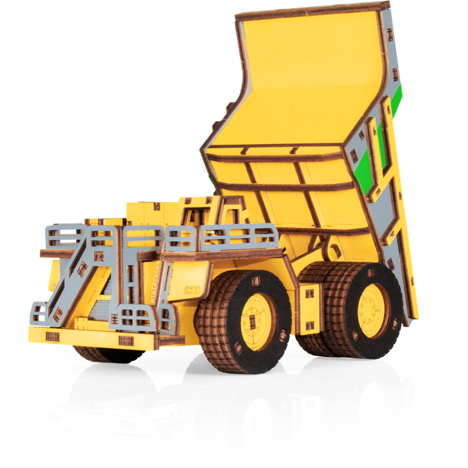 Eco Wood Art (EWA) 3D-Puzzle aus mechanischem Holz, Hybrid-Bergbau-Muldenkipper Belaz-7513M, 4233, Farbe Gelb, 18 x 9 x 10 cm