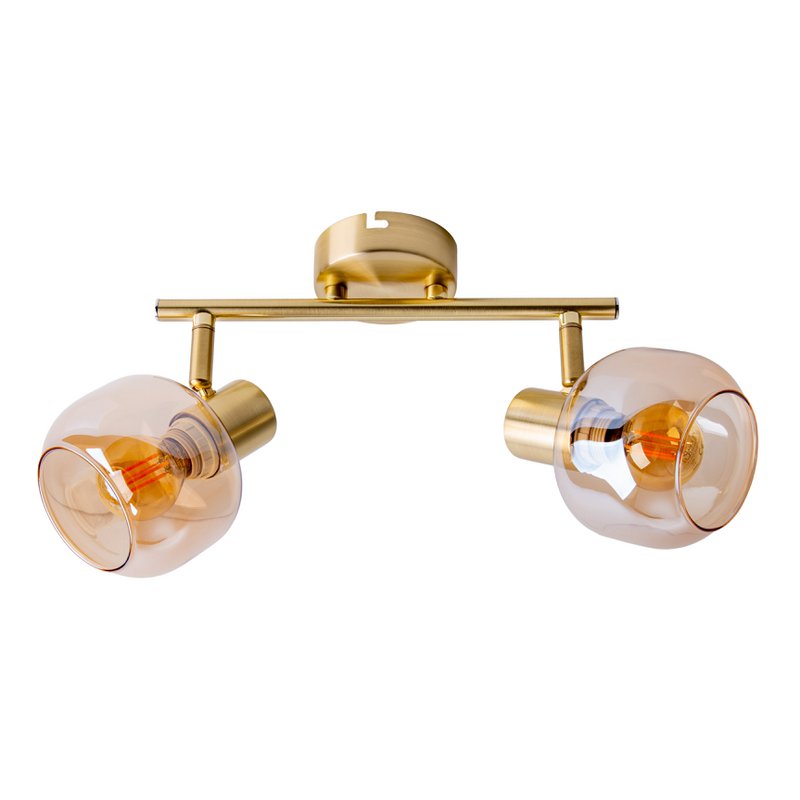 2er Spot/Lampa sufitowa „Libby”, klasyczna lampa sufitowa wykonana z mosiężnego metalowego i zabarwionego szkła w bursztynie, z gniazdem E14, do jadalni, salonu, korytarza lub biura, 40 cm długości
