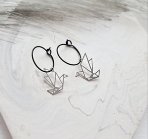 Oorbellen - MInimalism - Bird - zwart/zilver