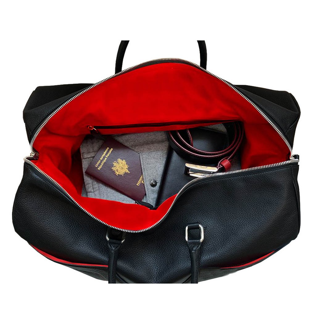 Bolsa de viaje VISTA AL LAGO. Colección Initial - Negro - Bordes rojos y azules