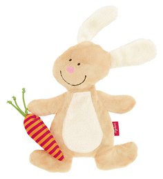 Soft, plush bunny toy with a cheerful expression and a striped carrot accessory. Made of high-quality materials for a cuddly, durable playtime companion.