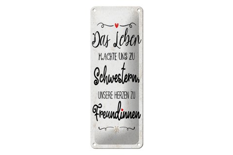 Blikken bord met de tekst 27x10 cm Zusters, onze harten maken ons vrienden