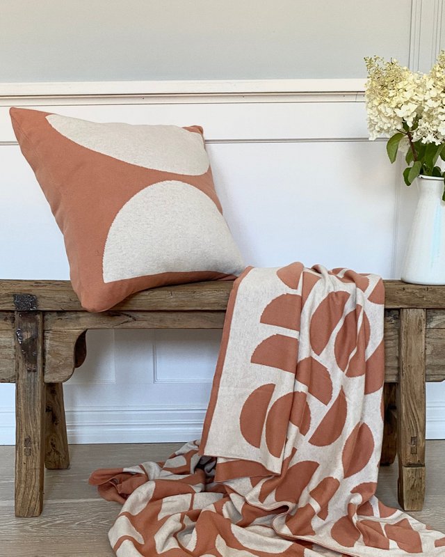 Ella Pillow-Cover Peach, Soft Jacquard Knitted Cotton