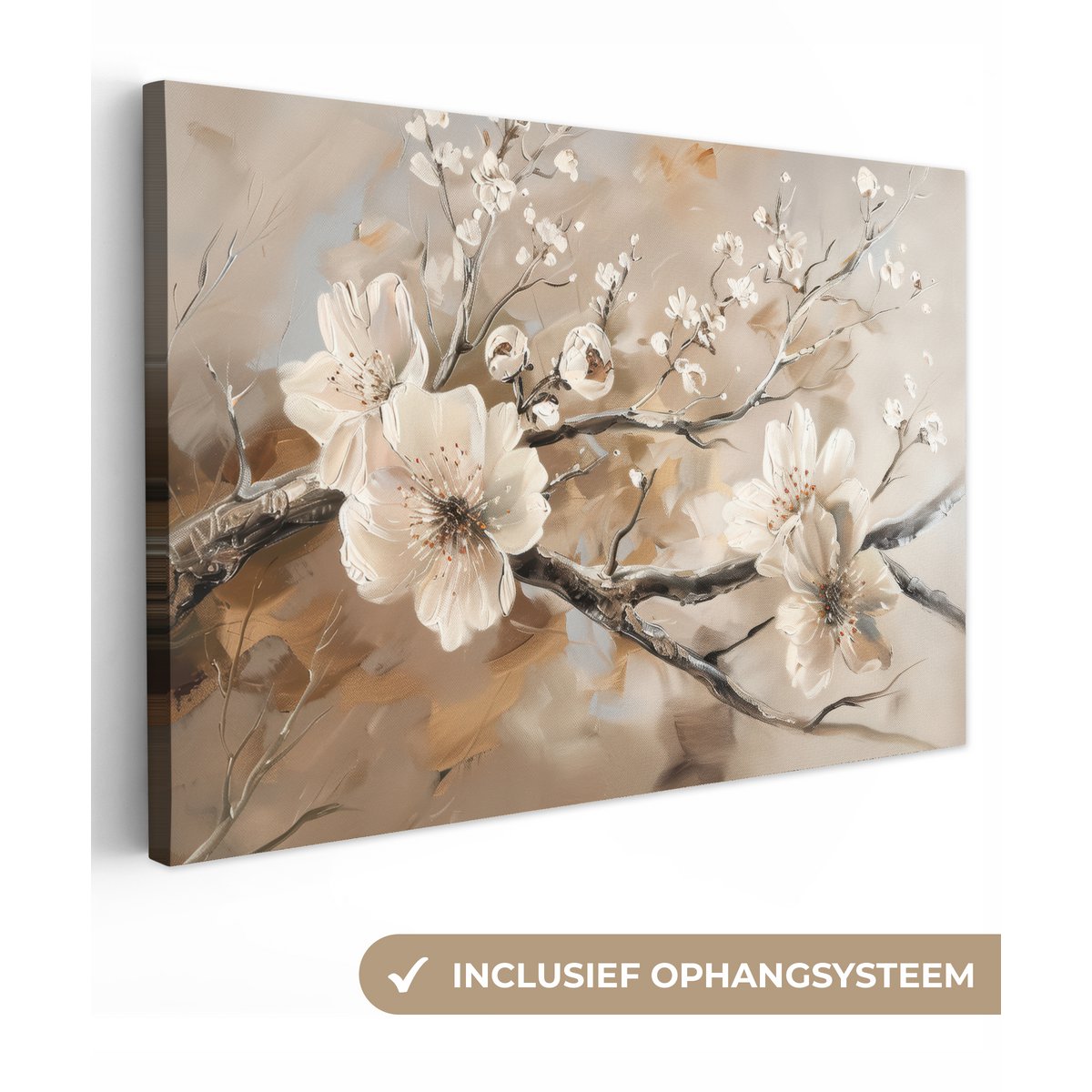 Canvas schilderij  - Wanddecoratie Bloemen - Natuur - Wit - Bloesem - Abstract - Muurdecoratie woonkamer - Slaapkamer decoratie - Kamer accessoires - Schilderijen op canvas