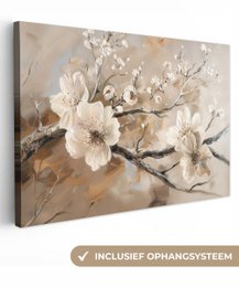 Canvas schilderij  - Wanddecoratie Bloemen - Natuur - Wit - Bloesem - Abstract - Muurdecoratie woonkamer - Slaapkamer decoratie - Kamer accessoires - Schilderijen op canvas
