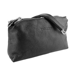 RB1025A | Damehåndtaske med dobbelt lynlås i ægte læder Fremstillet i Italien. Justerbar læder skulderrem. Poleret nikkel tilbehør - Sort farve - Mål: 26 x 14 x 9 cm