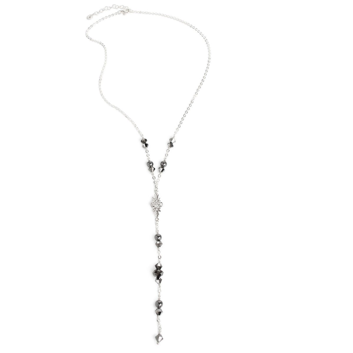 Collier Y rhodié avec cristaux "Black Silver Night"