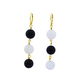 Ágata blanca y ónix negro Vermeil de oro amarillo, aretes de oro de 9k o 18k, joyería llamativa audaz y hermosa, aretes de oro vermeil, colección Bloom | por nlanlaVictory