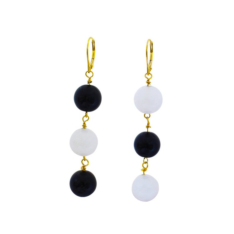 Ágata blanca y ónix negro Vermeil de oro amarillo, aretes de oro de 9k o 18k, joyería llamativa audaz y hermosa, aretes de oro vermeil, colección Bloom | por nlanlaVictory