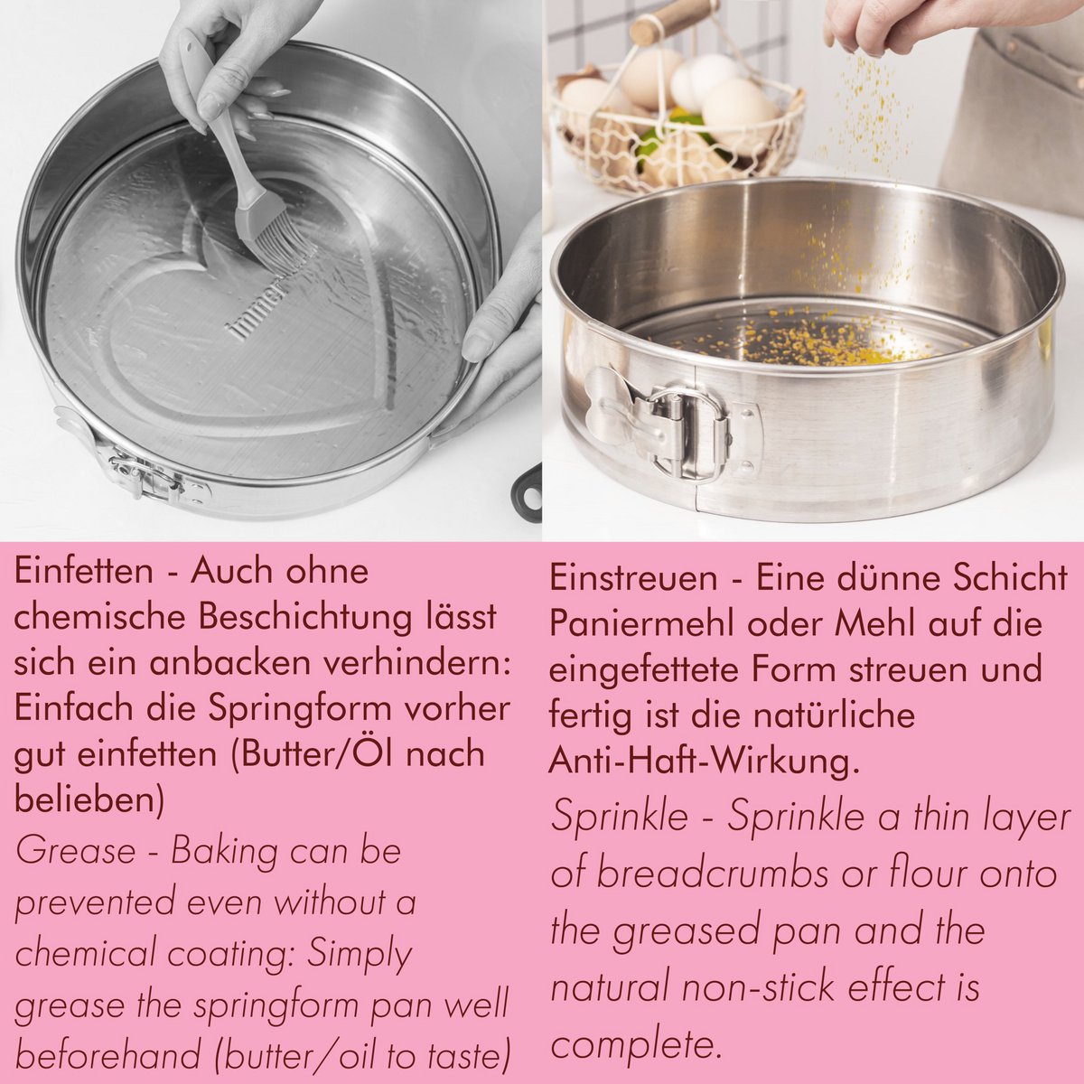 Set mit 2 Springformen Edelstahl Backform unbeschichtet PFAS-frei