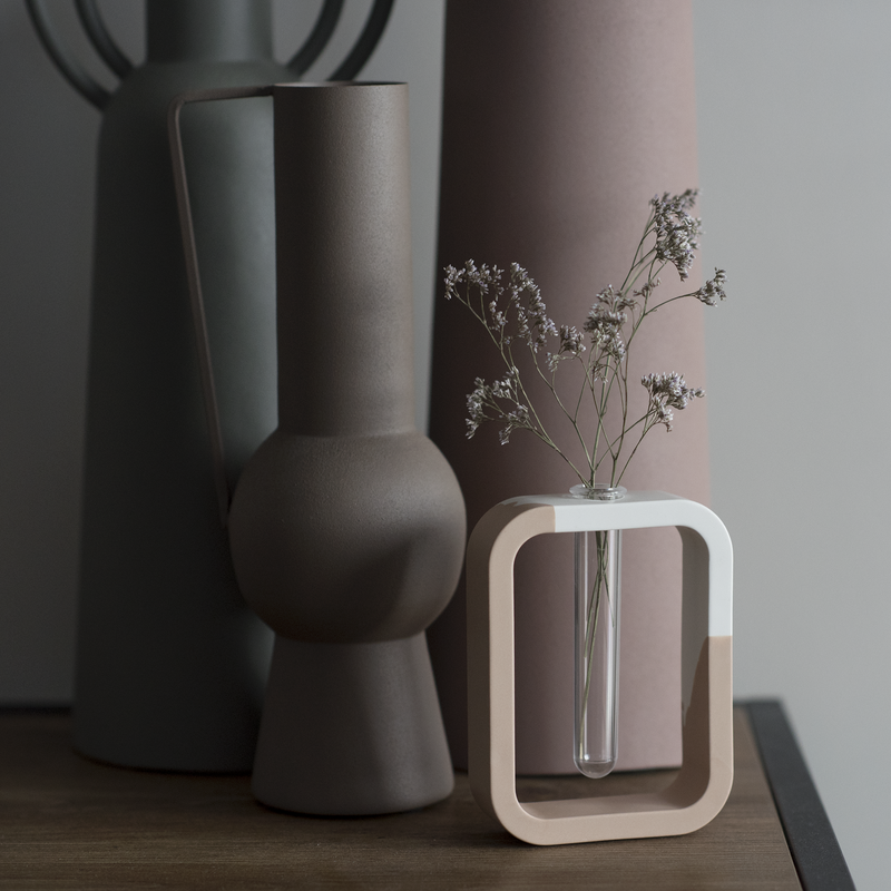 Jesmonite weiß rosa rechteckige Stielvase