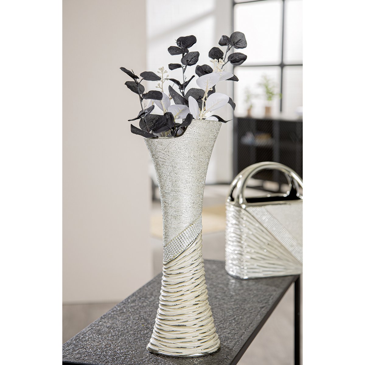 Vase rhinestones champagne-colored, silver-colored H. 39 cm, VE 2
