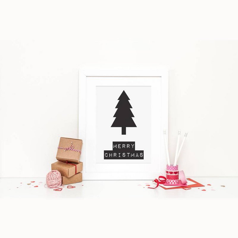 Glædelig jul - Juletræ - Juleplakat - Tekstplakat - Sort hvid plakat